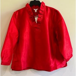 NWT CROWN & IVY RUFFLE NECK BLOUSE RED XXL